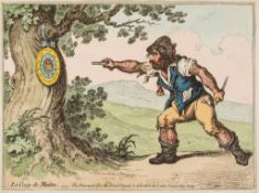 Gillray (James) - Le Coup de Maitre, Fox appears as a hirsute brigand aiming a pistol at a target of