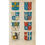 Heraldry.- - De Namen en Wapenen...,  64 hand-coloured engraved coats of arms on 5 sheets, 3pp.