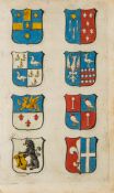 Heraldry.- - De Namen en Wapenen...,  64 hand-coloured engraved coats of arms on 5 sheets, 3pp.