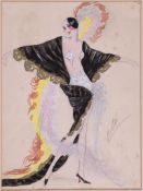 Erté (Romain de Tirtoff) - Original evening wear design, strapless sequined dress with trailing