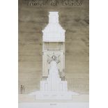 English School - Competition design for the Liverpool Cenotaph, elevation and sectional drawing