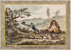 Gillray (James) - Hounds Finding; Cockney-Sportsmen finding a Hare, 2 sporting satires, the former