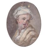 Hogarth (William) Circle of. - Head and shoulders portrait of a young man wearing a turban cap and
