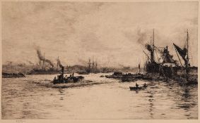 Wyllie (William Lionel, R.A.) - Lower Pool of London at Wapping,  etching with drypoint on cream