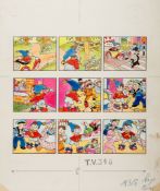 Tyndall (Robert) - Noddy going to a birthday party, original artwork for the complete story in 9