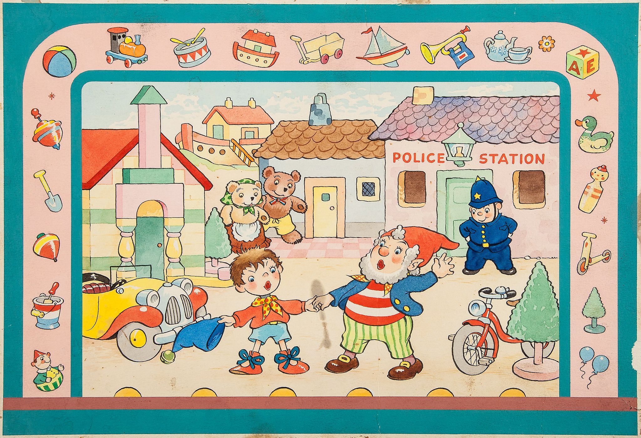 Wienk (Peter) - The Police Station, original artwork, the scene set within a decorative frieze of