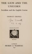Orwell (George) - The Lion and the Unicorn,  first edition,  second impression,   signed by the