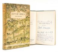 [Blixen (Karen)] "Isak Dinesen". - Out of Africa,  first American edition,   browning to hinges,