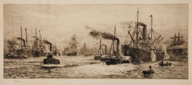 Wyllie (William Lionel, R.A.) - The Clyde at Govan,  etching with drypoint on cream wove paper,