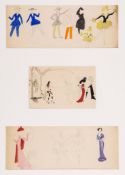 Jean Hugo (1894-1984) - Three Sheets of Costume Designs watercolour, pen and ink on paper,  5 1/4