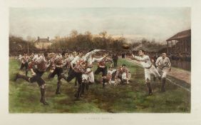 Rugby.- Wollen (W.B.) - A Rugby Match,  hand-coloured photogravure, framed and glazed, image size