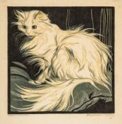Bresslern-Roth (Norbertine, 1891-1978) - Angora Cat colour linocut, on thin japon, signed in