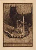 Steinlen (Théophile Alexandre, 1859-1923) - Chat noir et chat tigré faisant sa toilette etching