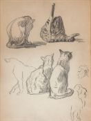 Steinlen (Théophile Alexandre, 1859-1923) - Studies of cats, and with a man's head in profile