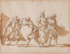 Ferretti (Giovanni Domenico, 1692-1768) Circle of. - Four Commedia dell'arte actors graphite,