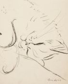 Genis (René, 1922-2004) - Study of a cat conté crayon, in thick glossed cream paper, 185 x 150