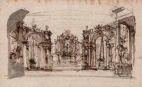 Juvarra (Filippo, 1678-1736) - Stage design, or capriccio, looking towards a temple pen and brown-