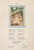 Hughes (Ted) - Cat, broadside poem, number 73 of 200 copies, signed by the author and artist ,