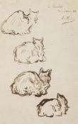 Ribot (Théodule, 1823-1891) - Four studies of a cat seen from behind pen and brown ink, on laid