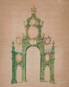 Leberherz (Friedrich Wenzel), Attributed to. - Triumphal arch design pen and black ink, tip of brush
