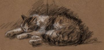 Dawson (Lucy, ?-1954) - Sleeping cat black and white chalks on brown wove paper, 75 x 150 mm.,