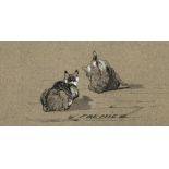 Frémiet (Emmanuel, 1824-1910) - Study of two cats point of brush, grey wash, heightened with