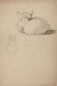 Balleroy (Albert de, 1828-1873), Attributed to. - Studies of cats black chalk on oatmeal wove paper,