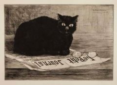 Guerard (Henri-Charles, 1846-1897) - Chat noir sur un journal etching and drypoint, with plate tone,