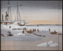 Goksch (K.) - Nansen and Johansen leaving the ice-locked ship 'Fram' for the North Pole,  large