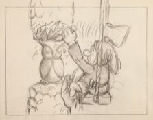 Disney Studio.- - Sneezy and the carving!  5 original pencil sketches in sequence allegedly drawn