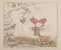 Disney Studio.- - Deer lazily chewing cud,  original preliminary pencil drawing for a scene for Snow
