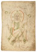 Christ holding a book and blessing, - within a mandorla supported by two angels  within a mandorla