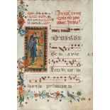 Vast initial with a fish - from a manuscript Gradual, in Latin on parchment [northern Italy , c