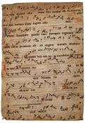 Two fragments of leaves - from a pocket Missal with music, manuscript in Latin on parchment...  from