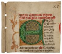 Large illuminated initial cut - from a liturgical manuscript, probably a Missal  from a liturgical