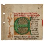 Large illuminated initial cut - from a liturgical manuscript, probably a Missal  from a liturgical