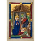 The Nativity, - full-page miniature on a leaf from a brightly illuminated Book of... full-page