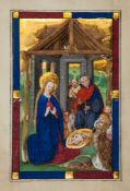 The Nativity, - full-page miniature on a leaf from a brightly illuminated Book of... full-page