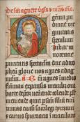 St. Agnes holding her attribute the lamb, - in an initial on a page from a devotional manuscript