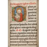 St. Agnes holding her attribute the lamb, - in an initial on a page from a devotional manuscript