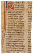 Two fragments of leaves - from decorated Atlantic Bibles, in Latin on parchment [Italy  from
