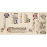 Eight decorated initials on cuttings - from a Romanesque Bible manuscript, in Latin, on parchment [