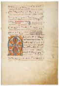 Large initial - on a leaf from a decorated manuscript Antiphoner  on a leaf from a decorated
