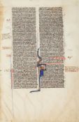 Single leaf - from a decorated manuscript Bible, with a historiated initial...  from a decorated