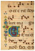 Large and finely illuminated initial, - on cutting from a manuscript Gradual, in Latin on