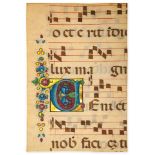 Large and finely illuminated initial, - on cutting from a manuscript Gradual, in Latin on