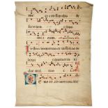 Four leaves from two manuscript Choirbooks, - two with decorated initials, in Latin on parchment [