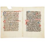 Collection of leaves - from decorated medieval manuscripts, all in Latin on parchment...  from