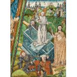 The Resurrection of Christ, - large historiated initial from an illuminated manuscript