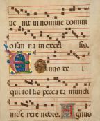 Large illuminated initial on a leaf - from a manuscript Gradual, in Latin on parchment [northern